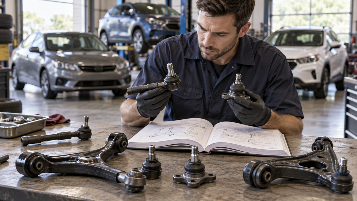 Illustration of passenger vehicle suspension components with a fitment checklist