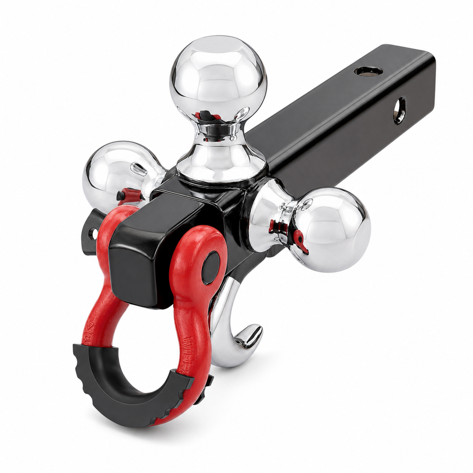 Vypart Heavy-Duty 3-Ball Trailer Hitch with 360° Rotating D-Ring &amp; Integrated Tow Hook