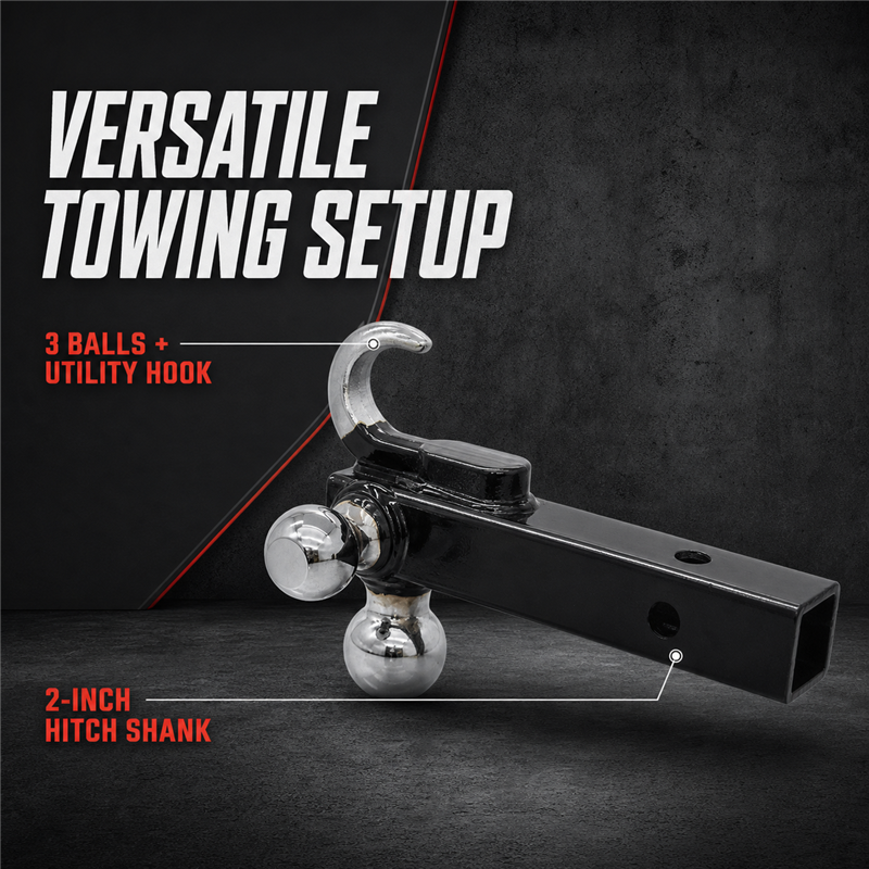 Vypart 3-Ball Trailer Hitch Mount with Utility Hook, 2-Inch Shank