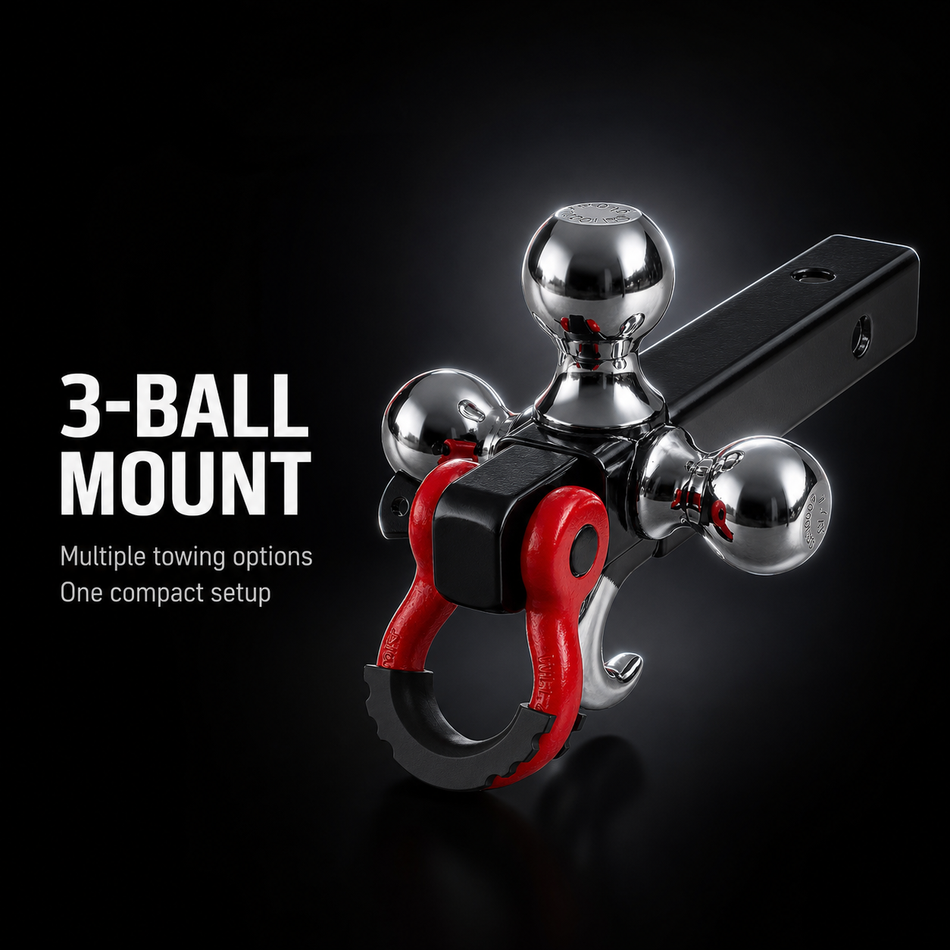 Vypart Heavy-Duty 3-Ball Trailer Hitch with 360° Rotating D-Ring &amp; Integrated Tow Hook