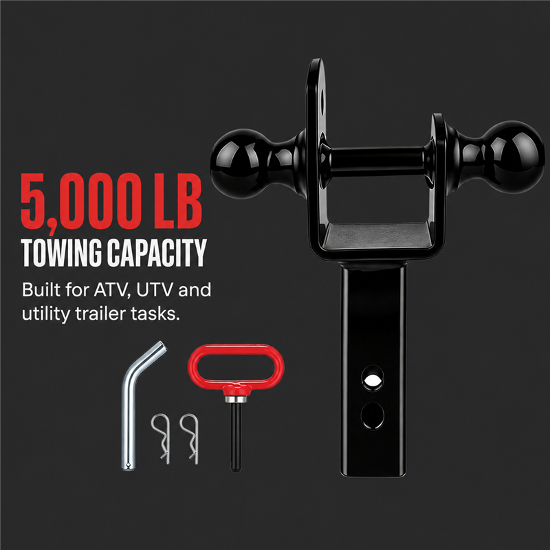 Vypart Dual Ball Trailer Hitch Receiver for ATV/UTV — 2" & 1-7/8" Balls, 2" Receiver