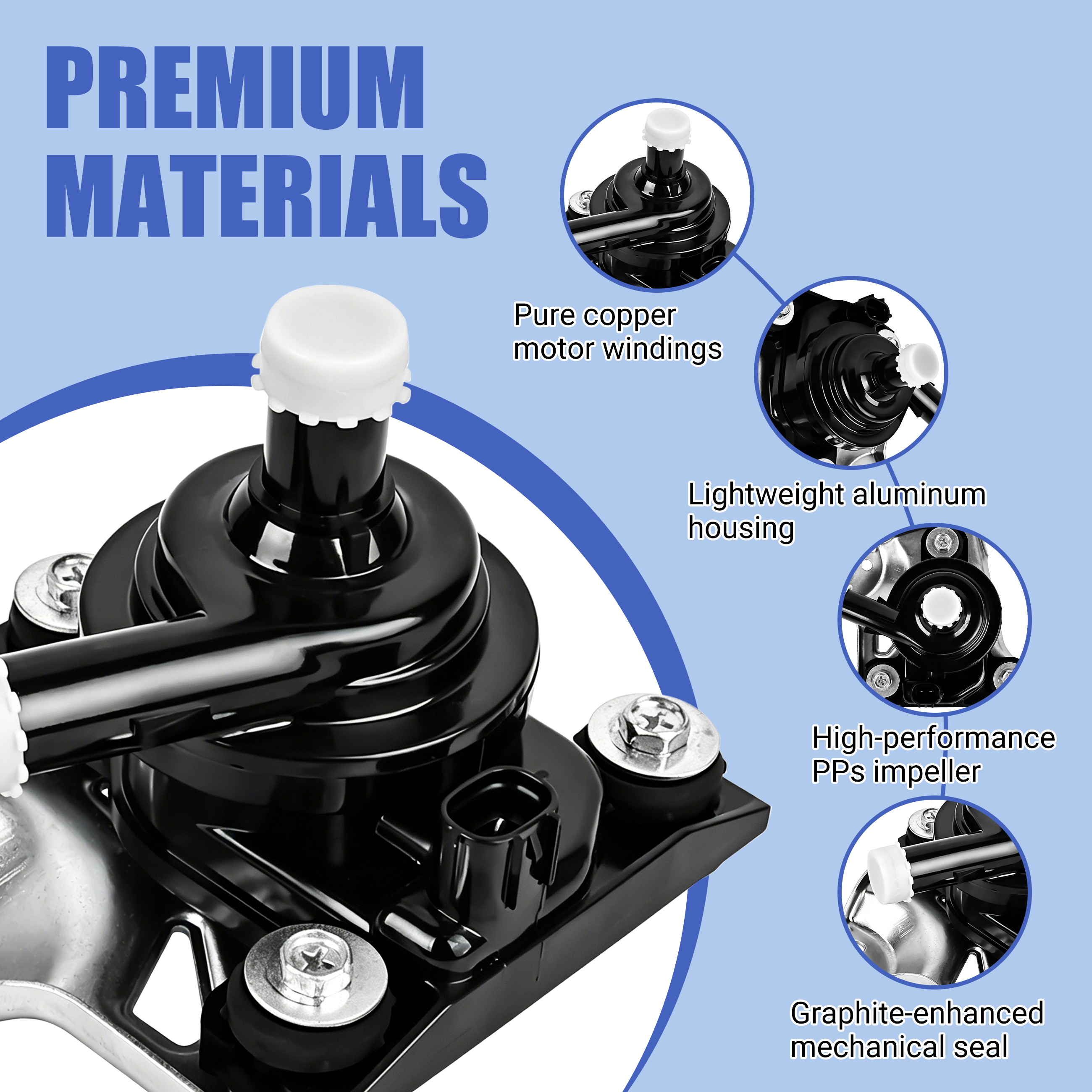 Complete electric water pump kit for Toyota Prius, including perfectly matched installation gaskets and customized sealing rings for a plug-and-play fit