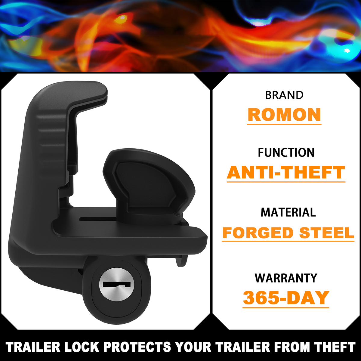 Vypart black heavy-duty metal trailer coupler lock - safe and anti-crime camping lock with anti-corrosion coating, waterproof design