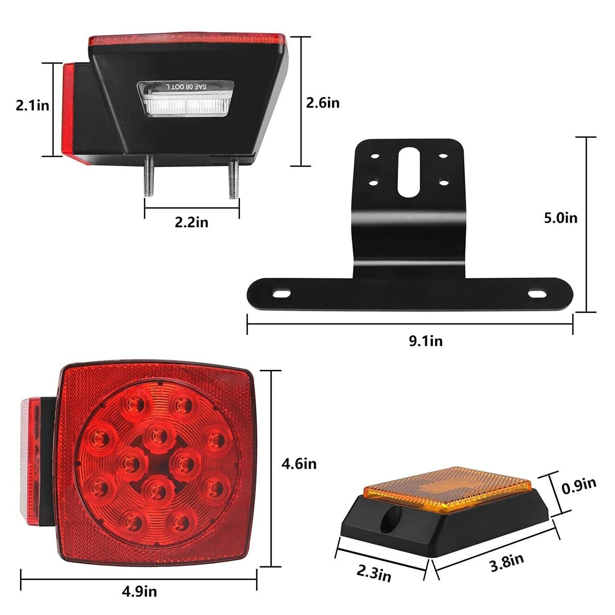 Vypart Trailer Lights, LED Waterproof Tow Lighting Kit with Wiring Harness for Boat Truck Camper RV Snowmobile Caravan