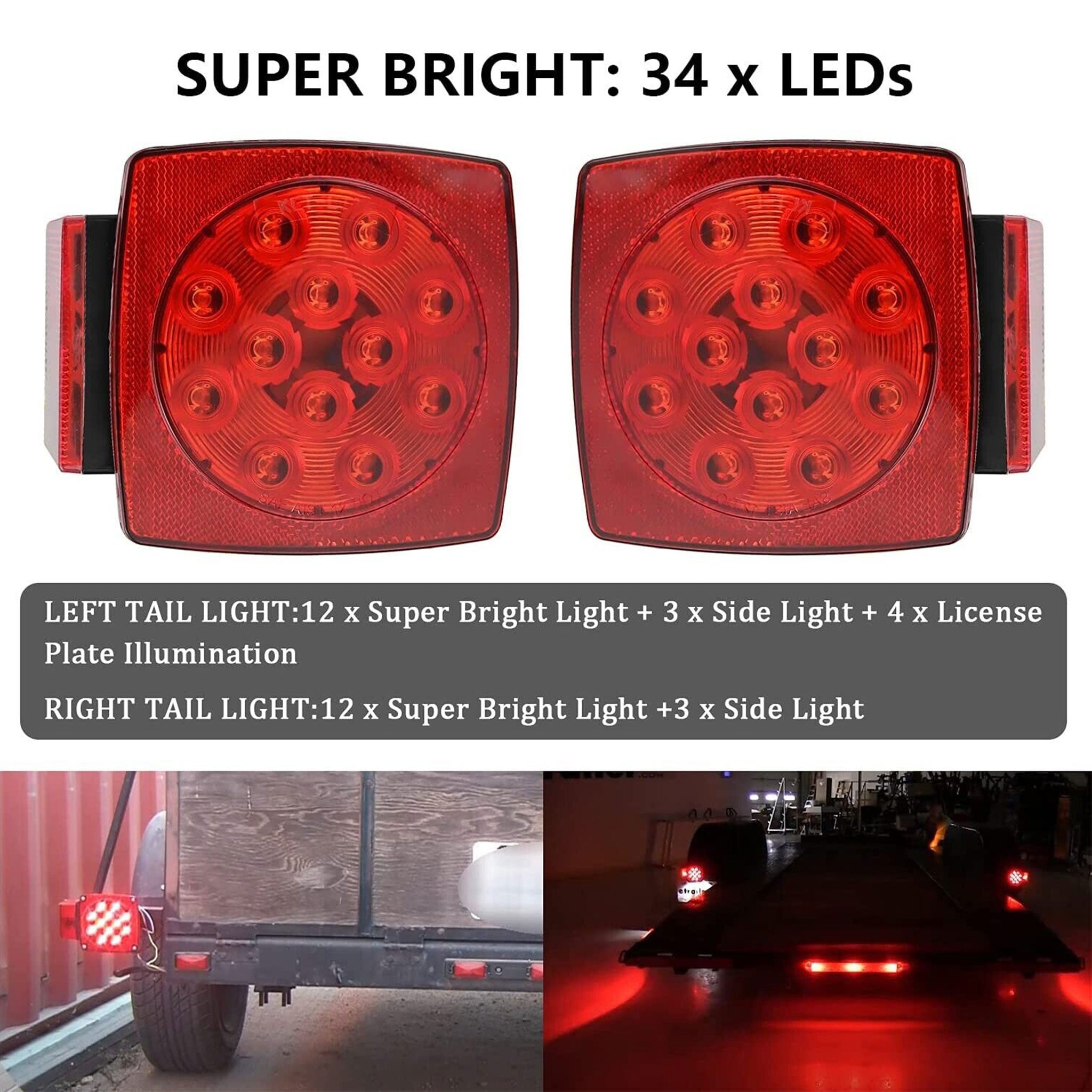 Vypart Trailer Lights, LED Waterproof Tow Lighting Kit with Wiring Harness for Boat Truck Camper RV Snowmobile Caravan