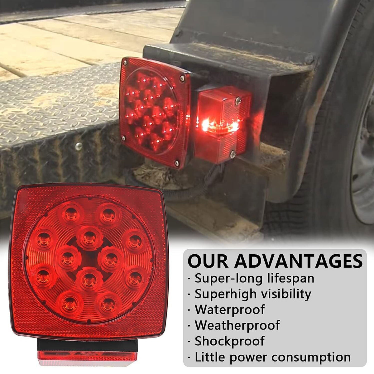 Vypart Trailer Lights, LED Waterproof Tow Lighting Kit with Wiring Harness for Boat Truck Camper RV Snowmobile Caravan