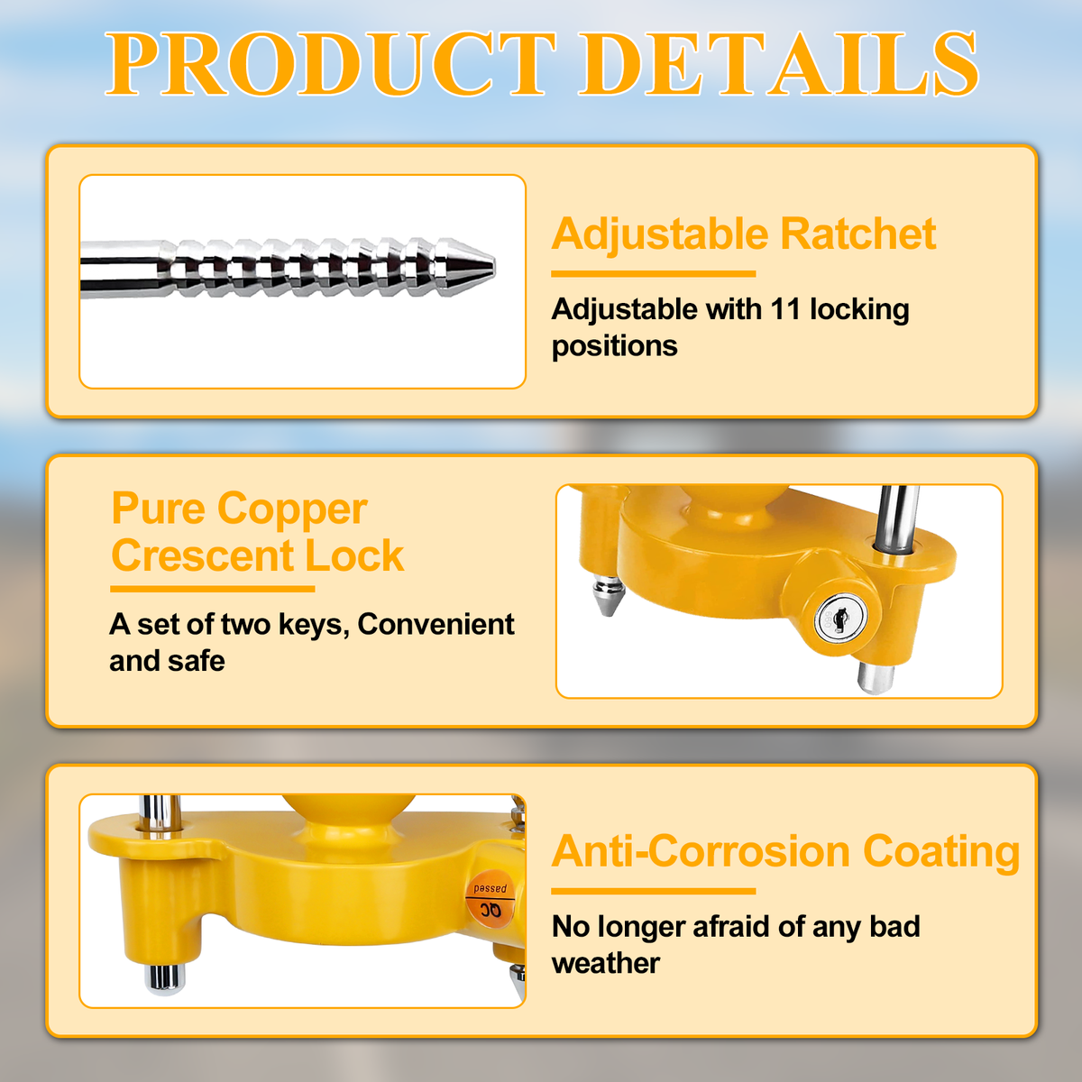 Vypart yellow security lock universal adapter with 2 keys fits 1-7/8 in. to 2-5/16 in for car and trailer couplers use