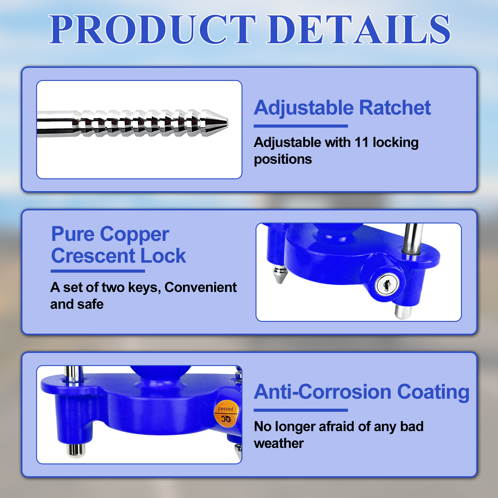 Vypart Blue Trailer Lock Universal Coupler Ball Lock Fits 1-7/8", 2", and 2-5/16" Couplers, Boat Camper Accessories