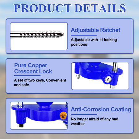 Vypart Blue Trailer Lock Universal Coupler Ball Lock Fits 1-7/8", 2", and 2-5/16" Couplers, Boat Camper Accessories