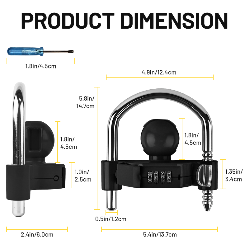 Vypart Black 4-digit heat-resistant powder-coated combination lock for trailer hitch - anti-theft ratchet padlock to ensure secure caravan tow shackle