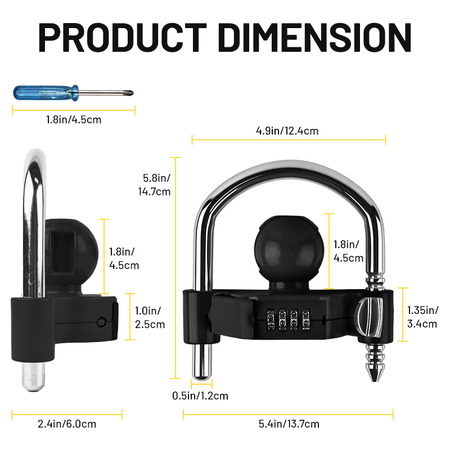 Vypart Black 4-digit heat-resistant powder-coated combination lock for trailer hitch - anti-theft ratchet padlock to ensure secure caravan tow shackle