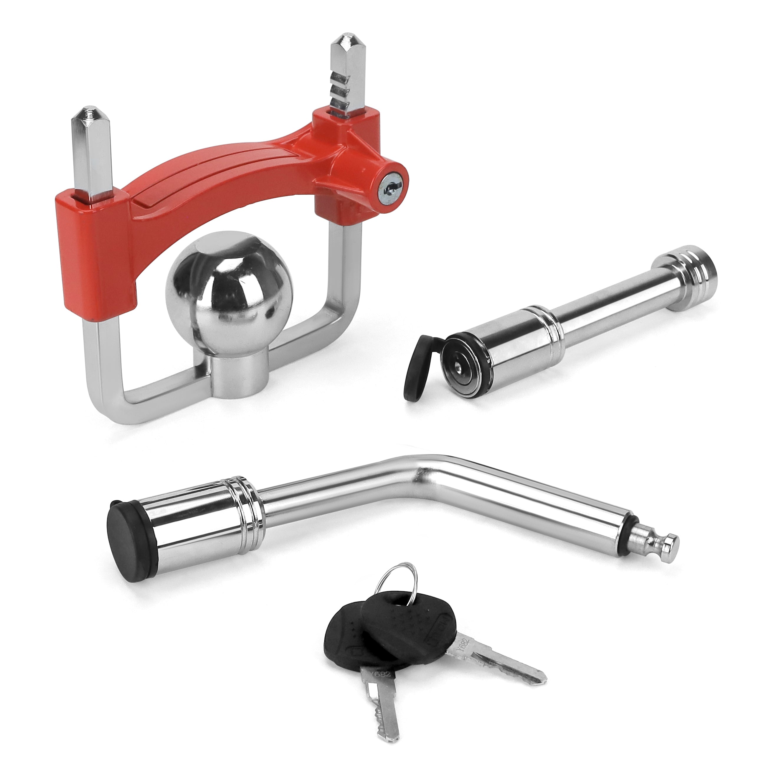 Vypart heavy-duty bar lock security for trailer hitch, fits 1-7/8" to 2-5/16" ball couplers, durable steel body with red shackle set