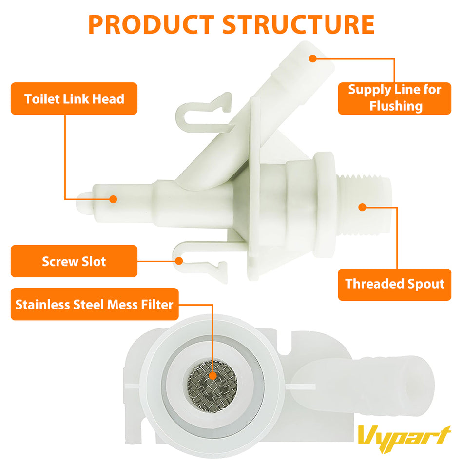 Vypart RV toilet water valve kit replacement for sealand dometic 300-321 models with hose and outlet