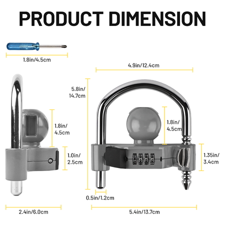 Vypart Gray universal trailer lock with combination ensure same fit for 1-7/8" 2" 2-5/16" coupler travel accessories secure paint-free for camper boats trucks rvs