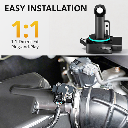 1 to 1 direct fit plug and play installation of 22204-22010 mass air flow sensor on vehicle air intake tubing
