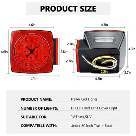 Vypart Trailer Lights, LED Waterproof Tow Lighting Kit with Wiring Harness for Boat Truck Camper RV Snowmobile Caravan