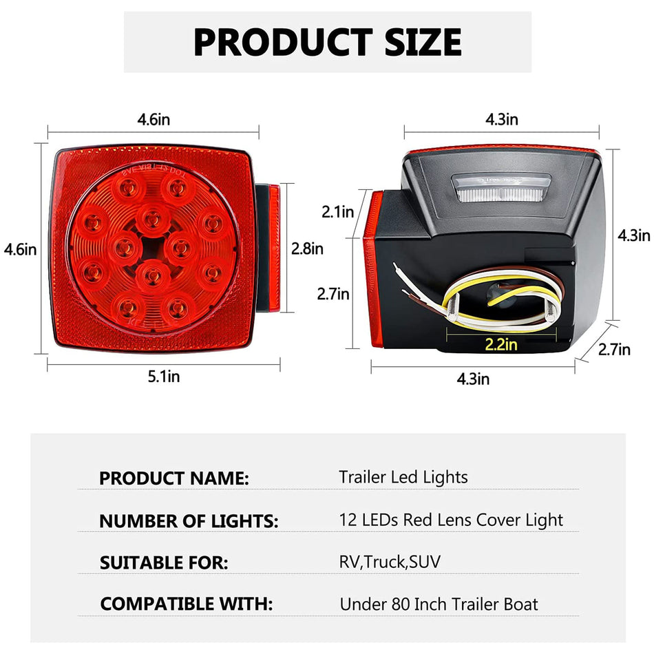 Vypart Trailer Lights, LED Waterproof Tow Lighting Kit with Wiring Harness for Boat Truck Camper RV Snowmobile Caravan