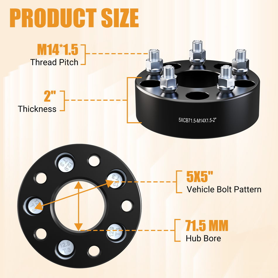Vypart 1.5" 5x5 Wheel Spacers  Compatible M14x1.5 Studs 5x127 Center Bore for 5Lug Fit for 2018-2024 Wrangler JL 4PCS
