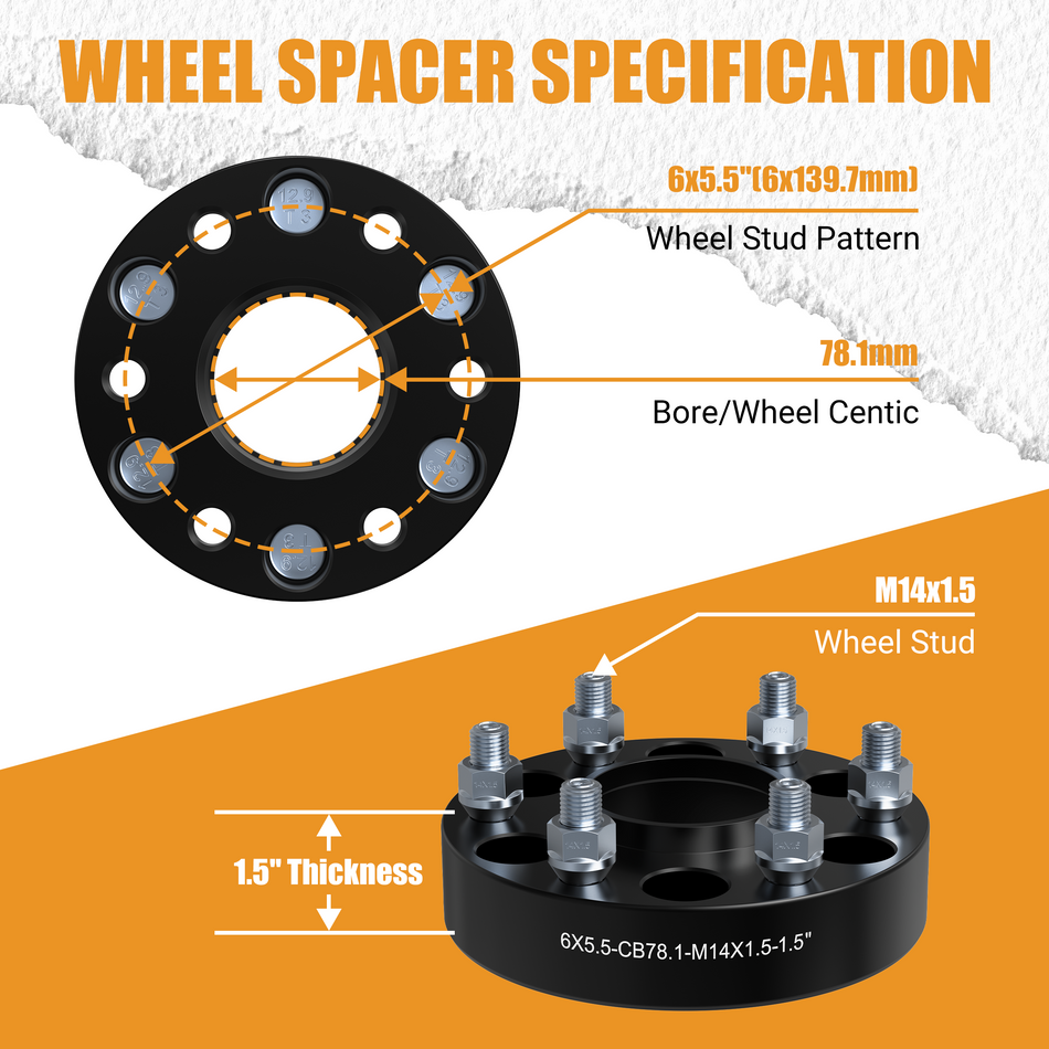 Vypart 1.5" 6x5.5 Wheel Spacers Compatible M14x1.5 Studs 6x139.7 Center Bore for 6 Lug Fit for GMC Sierra 1500 Yukon XL 1500 4PCS