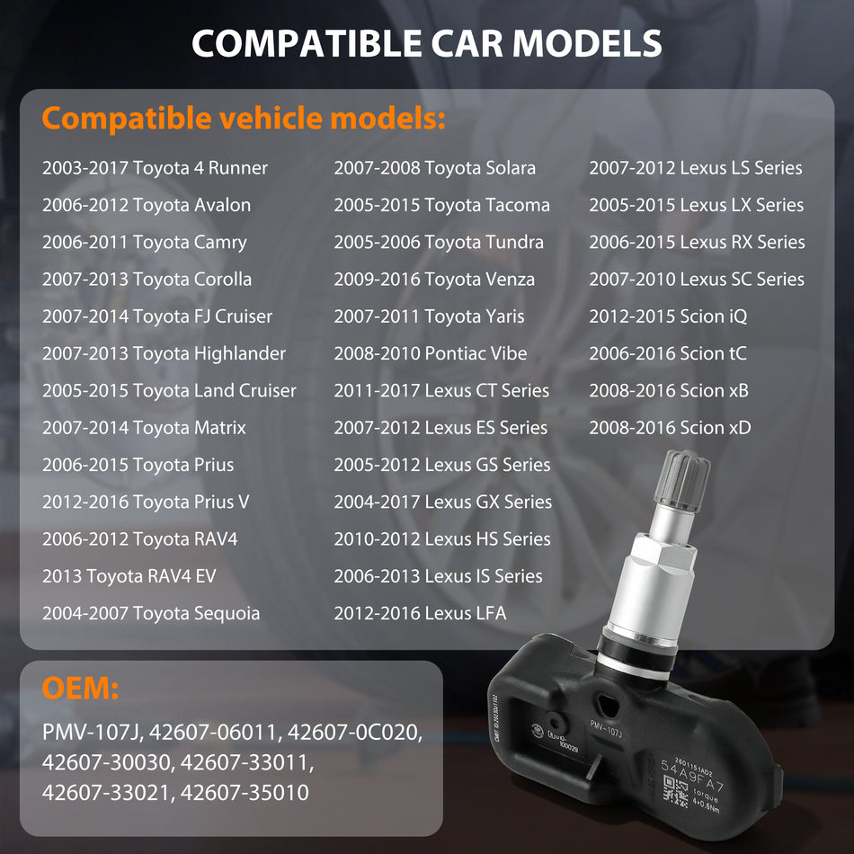 Vpart TPMS Sensors 42607-33011, 315MHz 4Pcs Pre-programmed Tire Pressure Monitoring Sensor