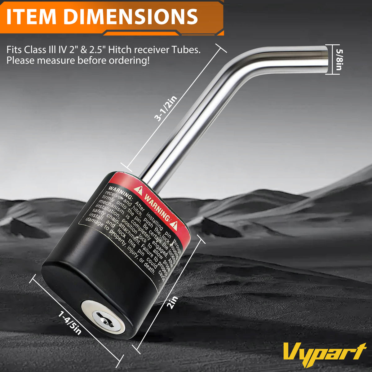 Vypart J-Shape Trailer Hitch Receiver Lock 5/8" Dia Pin for Class III/IV 2 2-1/2 Truck Trailer