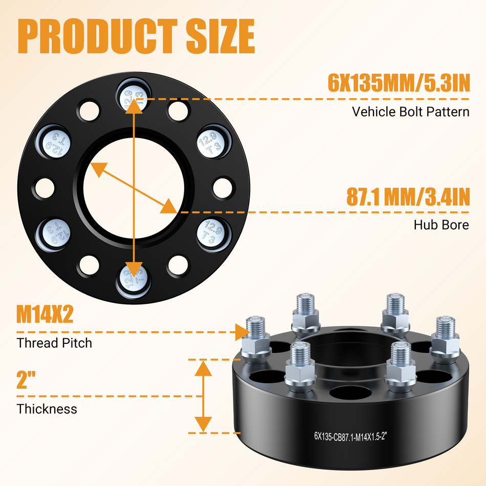 Vypart 2" 6x5.3 Wheel Spacers  Compatible M14x1.5 Studs 6x135 Center Bore for 6 Lug Fit for 2015-2025 F150 4PCS