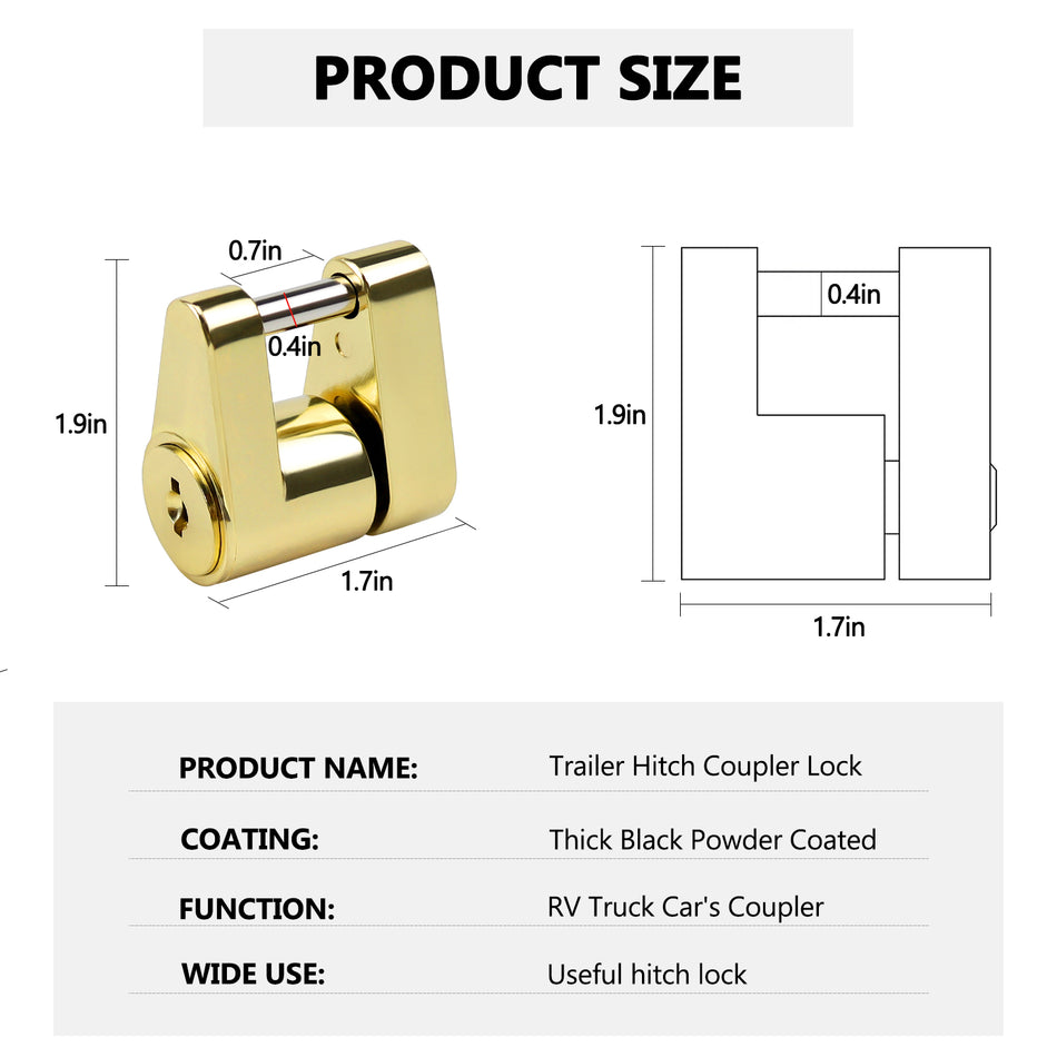 Vypart coupler lock with 1/4-inch pin - easy to use trailer lock for latch-type couplers up to 3/4 inches, made of zinc alloy