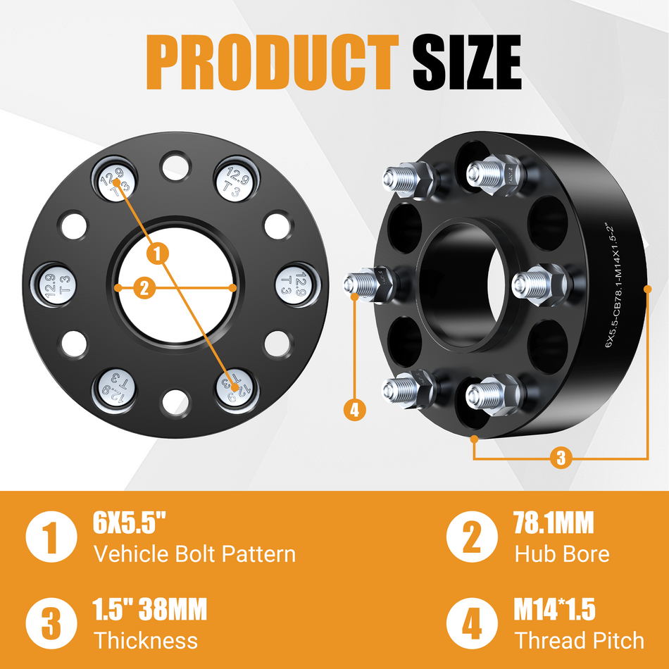Vypart 2" 6x5.5 Wheel Spacers Compatible M14x1.5 Studs 6x139.7 Center Bore for 6 Lug Fit for 1999-2014 Cadillac Escalade 4PCS