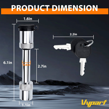 Vypart Bone Style Locking 5/8" Trailer Hitch Pin Assembly with 2 keys for Trailer Yachts