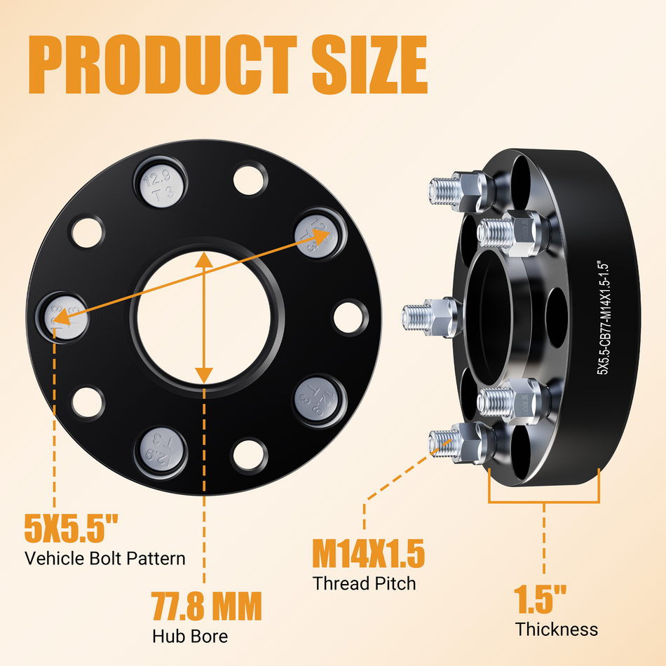 Vypart 1.5" 5x5.5 Wheel Spacers  Compatible M14x1.5 Studs 5x139.7 Center Bore for 5Lug Fit for 2002-2010 Dodge Ram 1500 4PCS