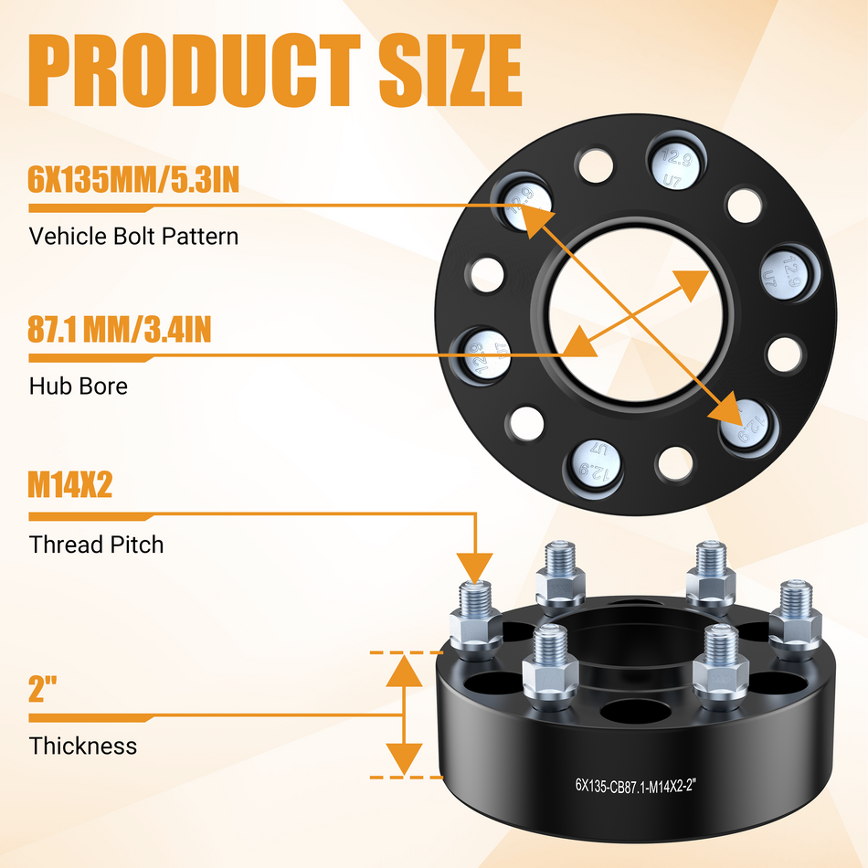 Vypart 2" 6x5.3 Wheel Spacers  Compatible M14x2.0 Studs 6x135 Center Bore for 6 Lug Fit for 2004-2014 F150 Expedition 4PCS
