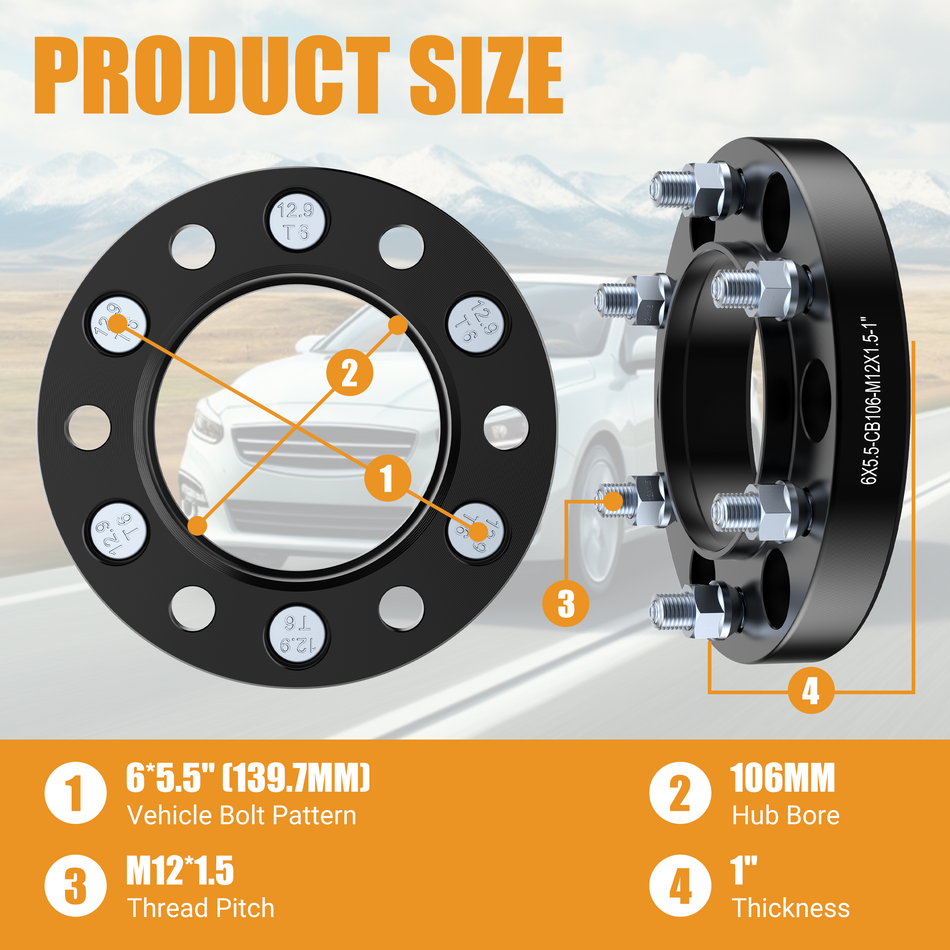 Vypart 1" 6x5.5 Wheel Spacers Compatible M12x1.5 Studs 6x139.7 Center Bore for 6 Lug Fit for 2002-2023 GX460 GX470 4PCS