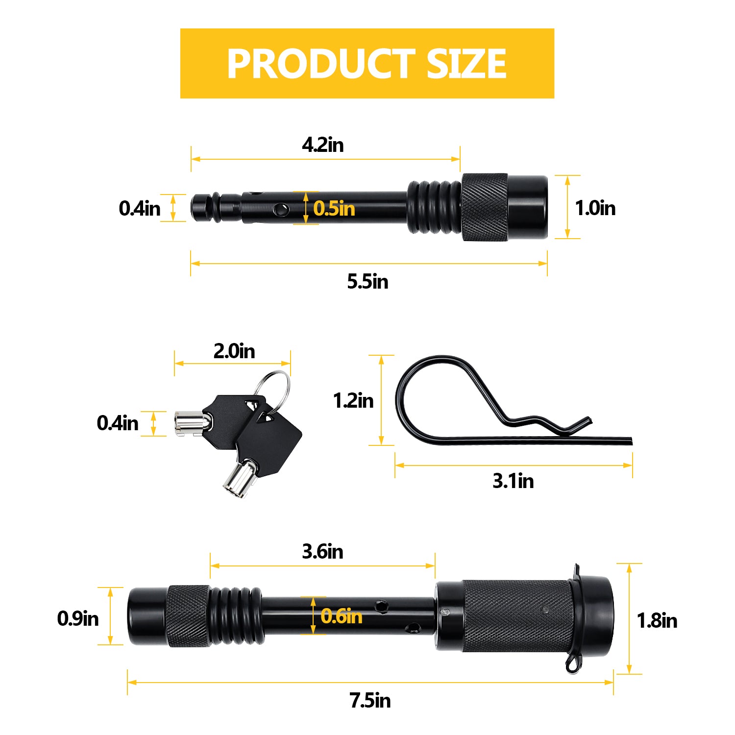 Vypart locking hitch pin with 1/2" and 5/8" diameter for class I,II,III,IV,V receivers, rust-resistant iron construction, salt and moisture protection