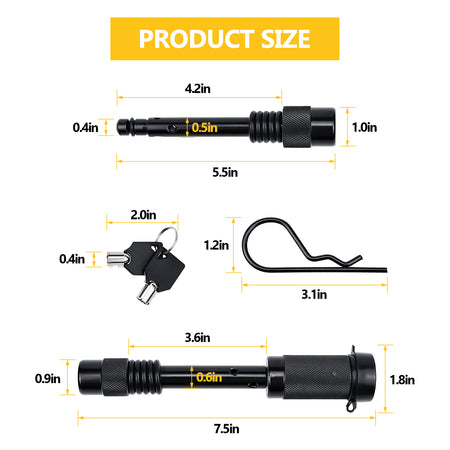 Vypart locking hitch pin with 1/2" and 5/8" diameter for class I,II,III,IV,V receivers, rust-resistant iron construction, salt and moisture protection