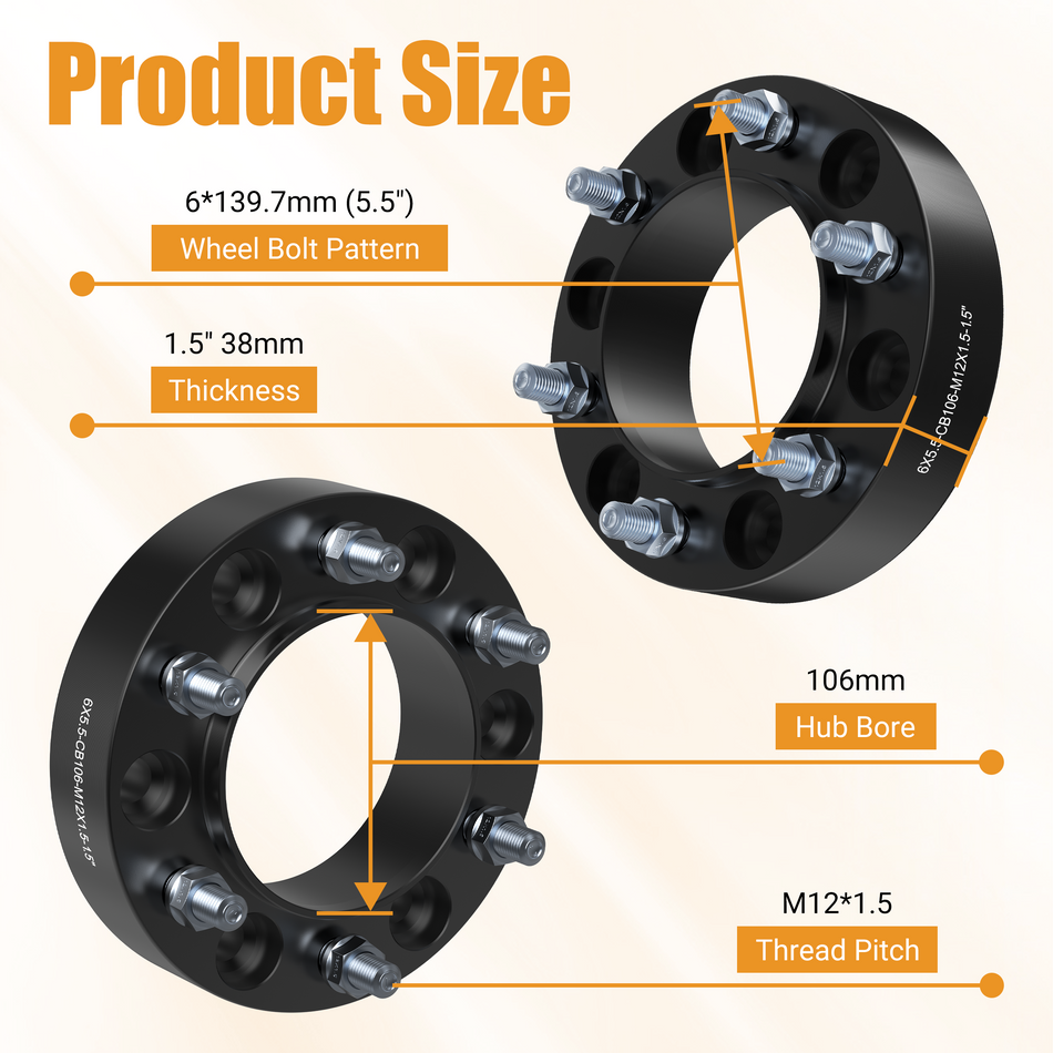 Vypart 1.5" 6x5.5 Wheel Spacers Compatible M12x1.5 Studs 6x139.7 Center Bore for 6 Lug Fit for 1996-2022 Toyota Lexus Models 4PCS