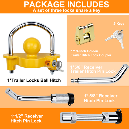 Vypart heavy-duty steel lock set - 4 trailer hitch locks with one key secure against broken ordinary locks