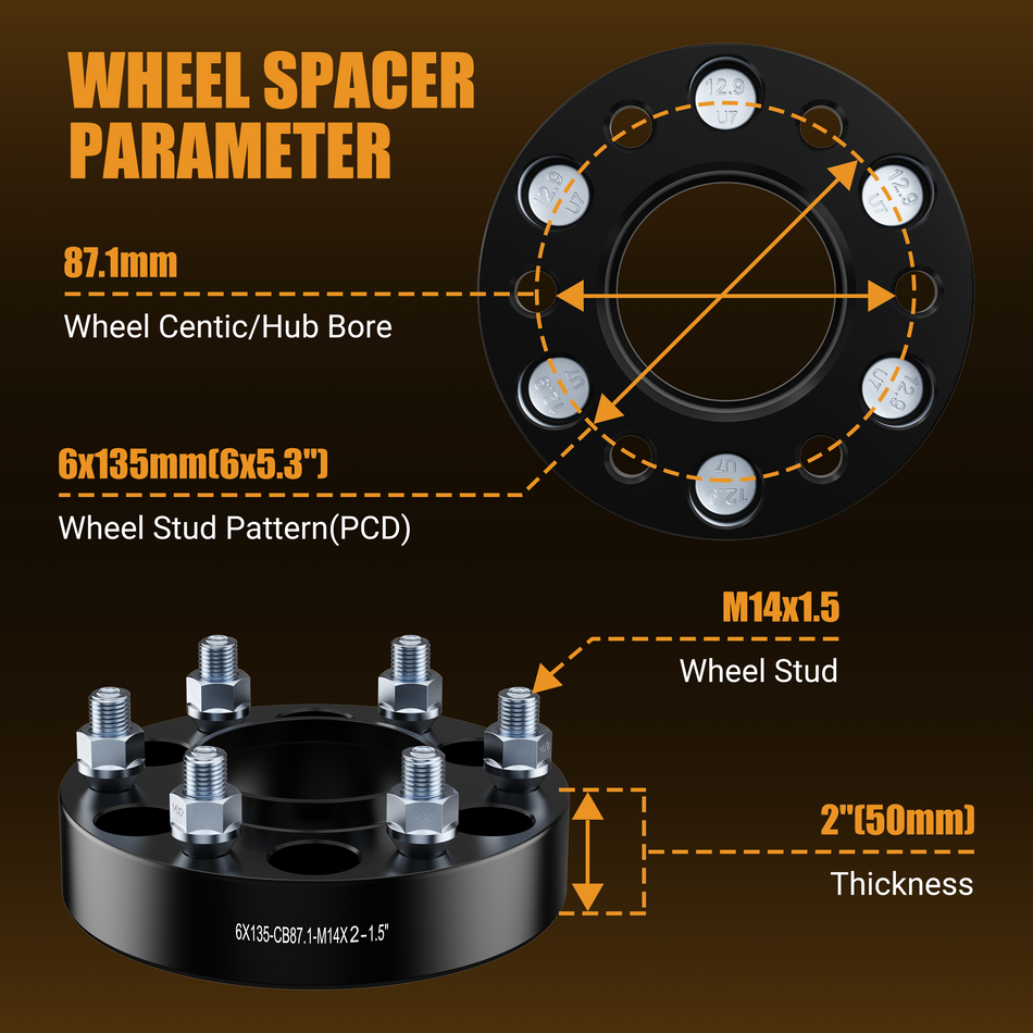 Vypart 1.5" 6x5.3 Wheel Spacers  Compatible M14x2.0 Studs 6x135 Center Bore for 6 Lug Fit for with 2015-2026 Ford F150  4PCS