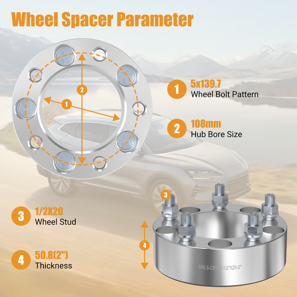 Vypart 2" 5x5.5 Wheel Spacers  Compatible 1/2 "x20 Studs 5x139.7 Center Bore for 5Lug Fit for 1980-1996 Ford F-150 4PCS