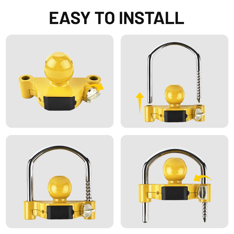 Vypart yellow universal trailer hitch lock with combination - heavy-duty steel tow ball coupler for 1-7/8”, 2”, 2-5/16” - secure against broken ordinary locks