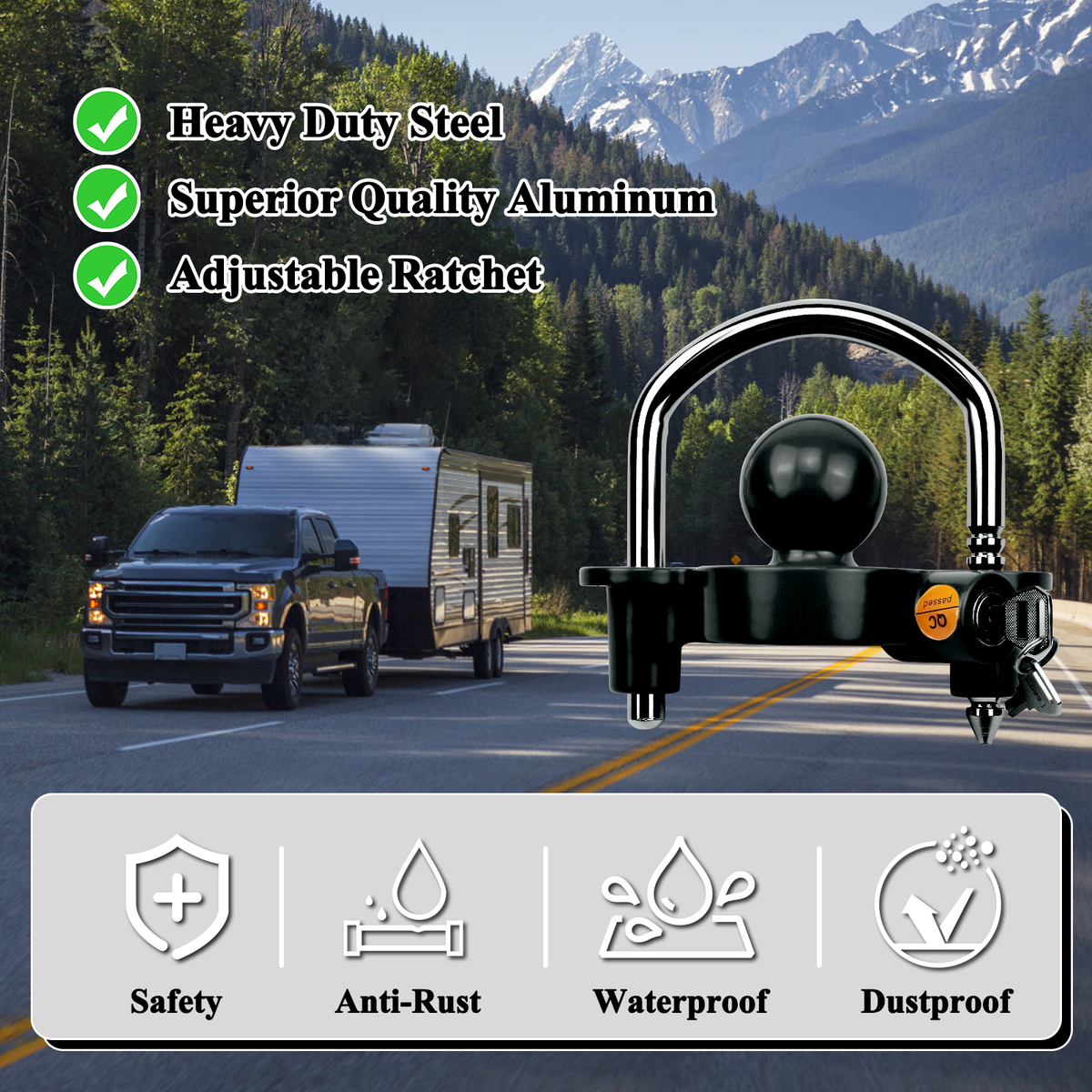 Vypart universal trailer lock ball design black color,anti-rust copper coating, crime-resistant and simply easy to use - includes 2 keys