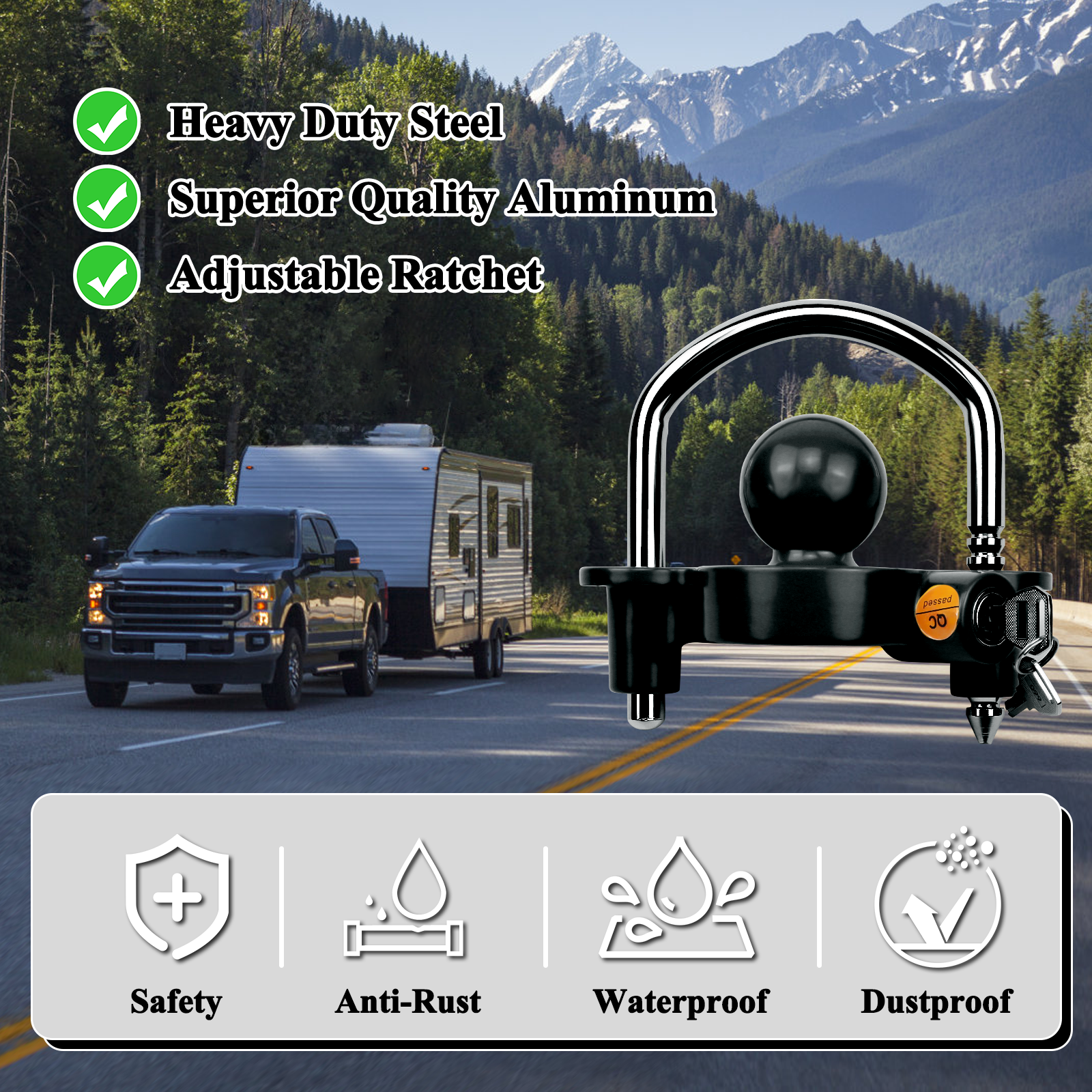 Vypart universal trailer lock ball design black color,anti-rust copper coating, crime-resistant and simply easy to use - includes 2 keys