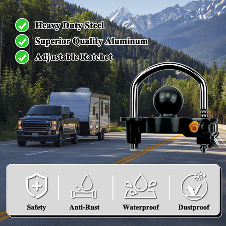 Vypart universal trailer lock ball design black color,anti-rust copper coating, crime-resistant and simply easy to use - includes 2 keys