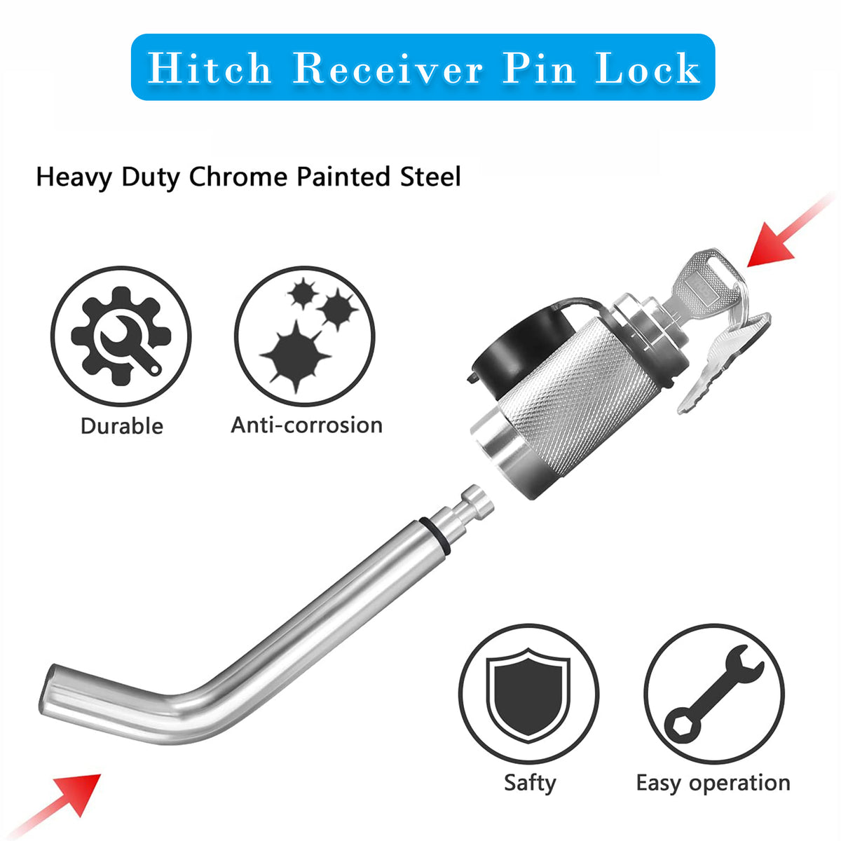 Vypart 5/8" Bent Hitch Pin Lock 3-1/2" Bent Pin a pair for Trailer RV Class III/IV 2 2-1/2" Ideal for Tow Receiver