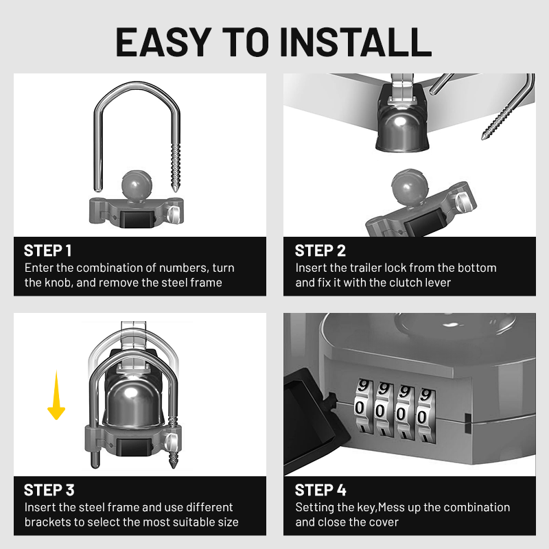Vypart Gray universal trailer lock with combination ensure same fit for 1-7/8" 2" 2-5/16" coupler travel accessories secure paint-free for camper boats trucks rvs