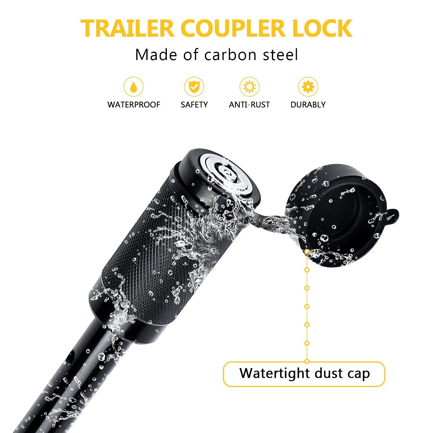 Vypart locking hitch pin with 1/2" and 5/8" diameter for class I,II,III,IV,V receivers, rust-resistant iron construction, salt and moisture protection