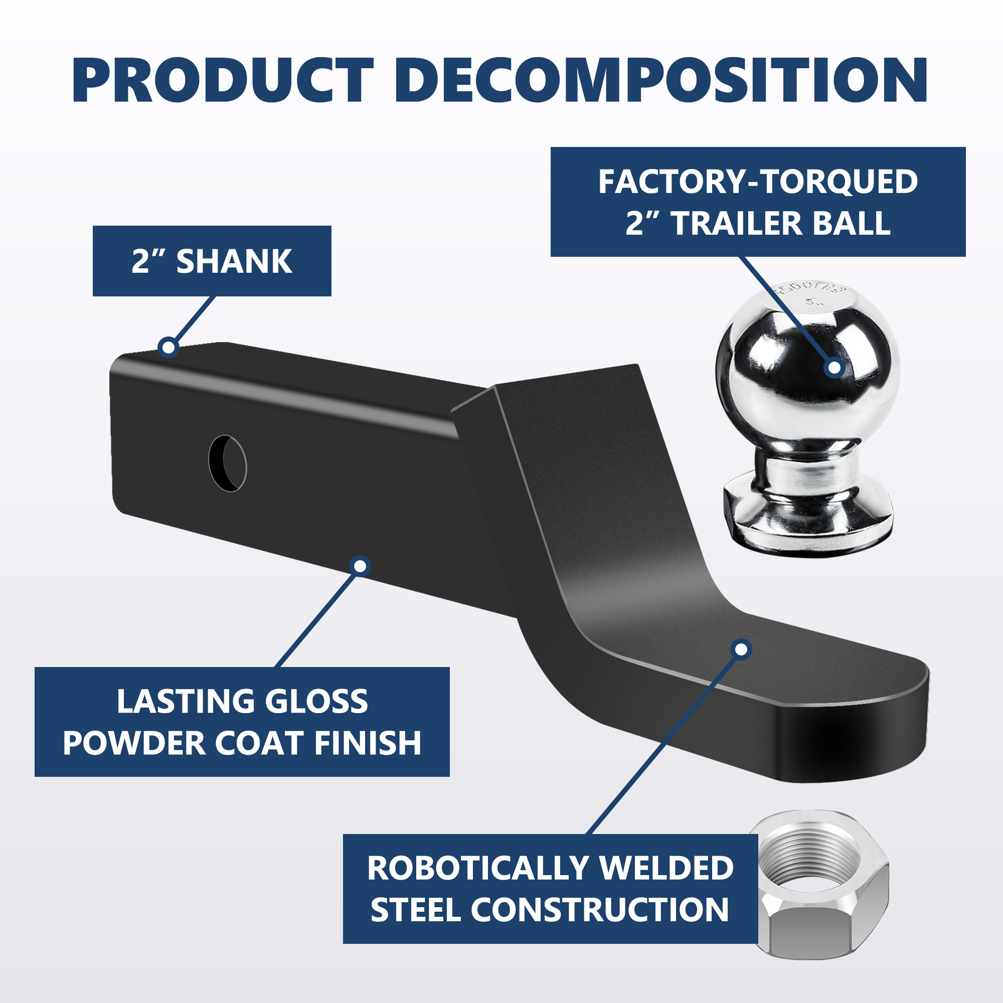 Vypart 2-inch heavy duty trailer hitch ball mount with chrome trailer ball - safe and secure lock system,simply fits for towing cars, trucks, and suvs