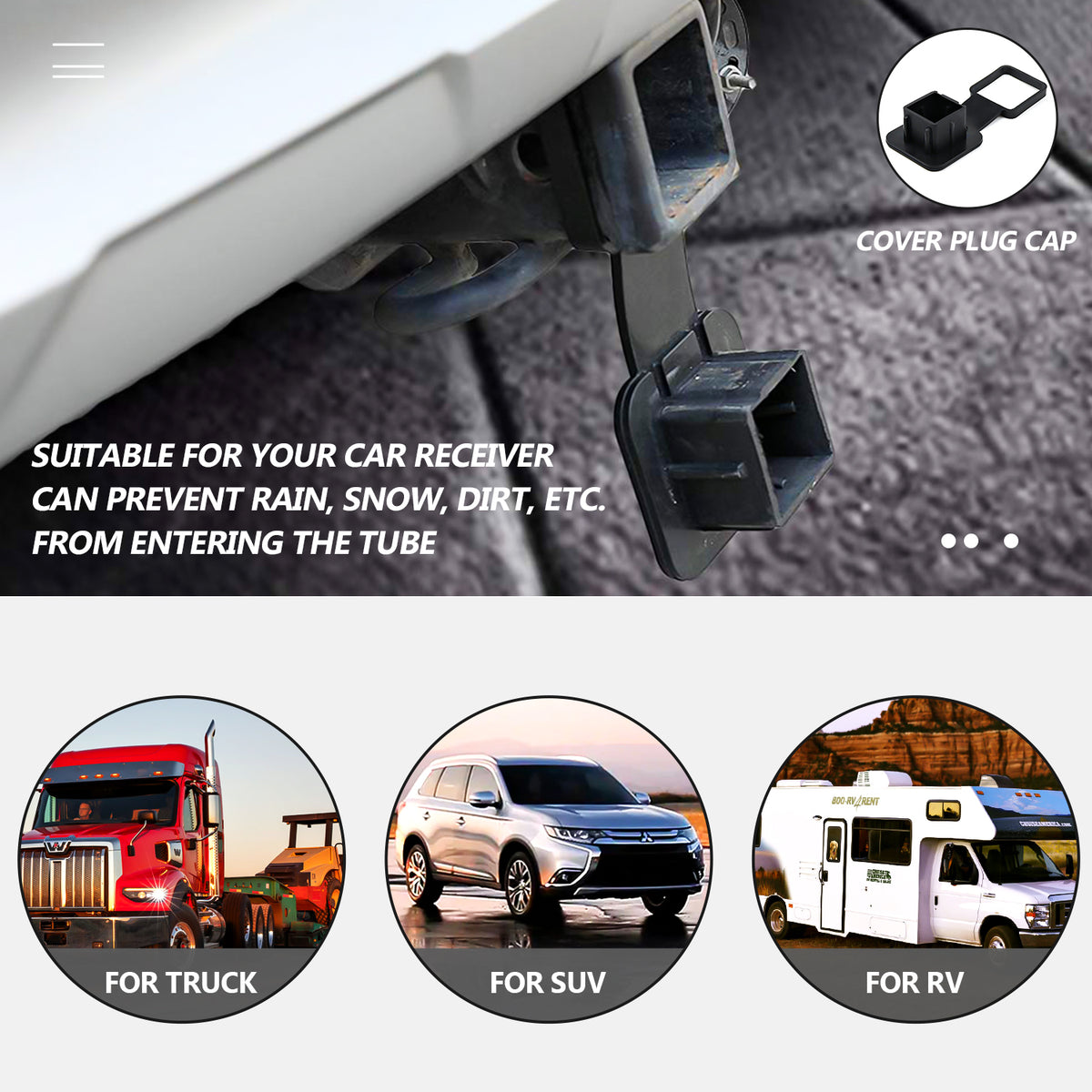 Vypart 2 inch hitch plug insert with premium black soft rubber simply push in design with ribs for heavy duty protection