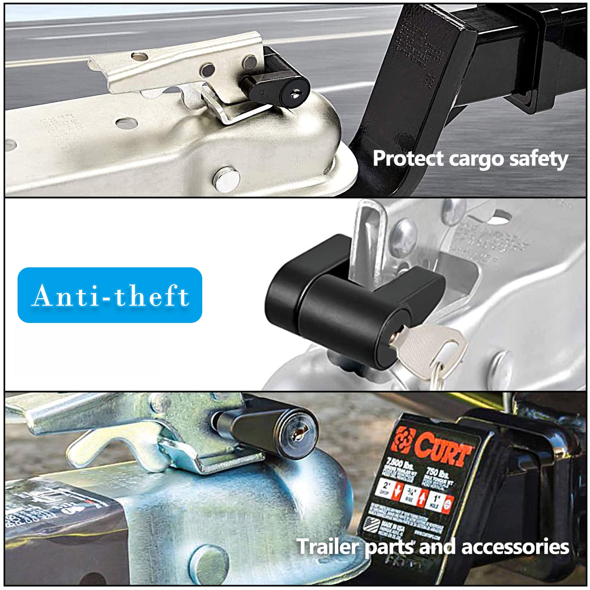 Vypart 1 Piece Of Black Latch Type Trailer Hitch Coupler Lock,1/4 Inch Pin Diameter, Knob Controller, Maximum 3/4 Inch Span