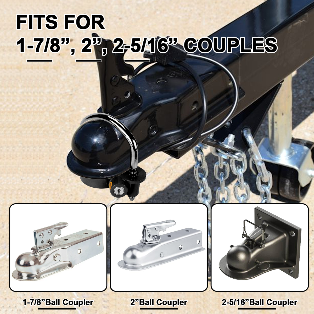 Vypart universal trailer lock ball design black color,anti-rust copper coating, crime-resistant and simply easy to use - includes 2 keys