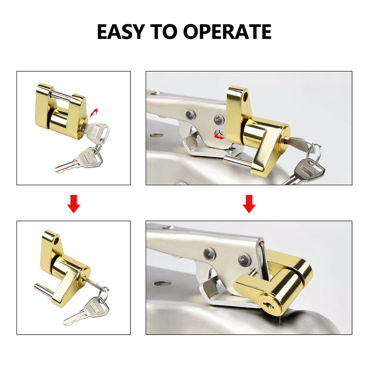 Vypart coupler lock with 1/4-inch pin - easy to use trailer lock for latch-type couplers up to 3/4 inches, made of zinc alloy
